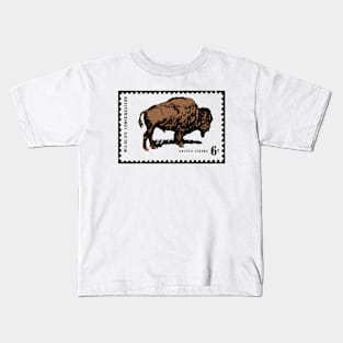 Vintage Wildlife Conservation united States Stamp With Buffalo Kids T-Shirt